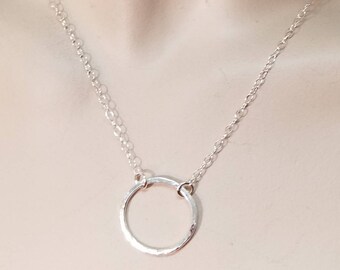 Circle Necklace in Fine Silver, Karma Circle Pendant, Geometric Jewelry, Graduation Gift Delicate Handmade Jewelry Gift For Her