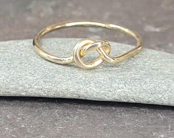 Solid 14k Gold Knot Ring, Size 5 Forget Me Knot Ring, Thin Delicate Promise Ring, Dainty Gold Jewelry, Handmade 14k Gold Infinity Knot Ring