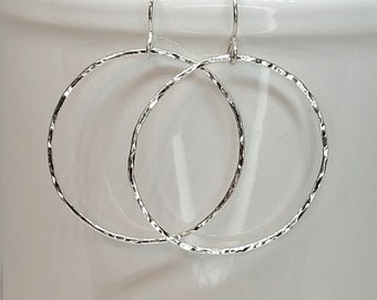 Circle Earrings, Hammered Silver Circles, Simple Earrings Everyday, Dangle Earrings, Sterling Silver Handmade Jewelry, Lightweight Earrings