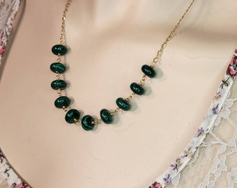 Green Malachite Beaded Necklace in 24k Gold Filled, Layering Jewelry, Mother's Day Gift for Mom by Maggie McMane Designs