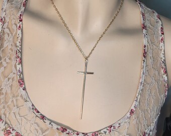 Long Gold Cross Pendant Necklace, Handmade Faith Jewelry, Christian Cross Necklace, Long Cross Necklace by Maggie McMane