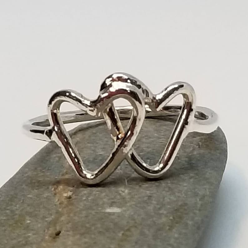Hearts Ring Silver Open Hearts Ring 2 Linked Hearts Best friends Ring Double Hearts Mother/'s Day Gift Valentines Day Gift for Her