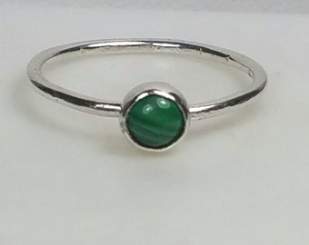 Malachite Ring , Ready To Ship in size 6.5, Green Stone Ring , Thin Stacking Ring , Stackable Gift for her