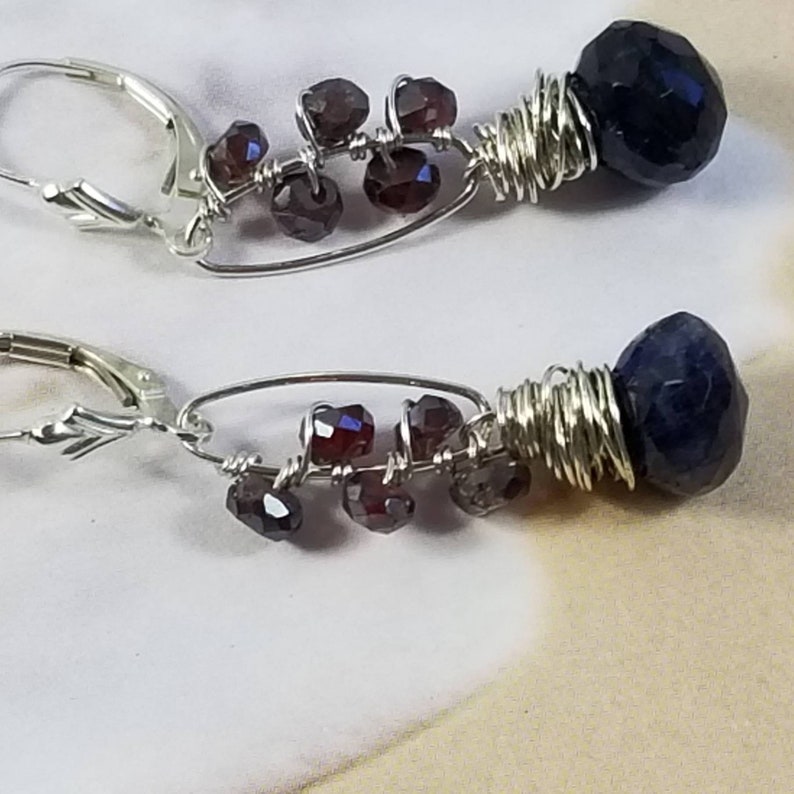 Garnet Labradorite Earrings, Spectrolite Jewelry, Sterling Silver Dangle Earrings, Her Mother's Day Gift, Gemstone Jewelry January Birthday image 9