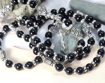 Black Onyx Rosary Sterling Silver Rosary, Catholic Prayer Beads, Gift for Him, Rosary, Black Rosary Beads,  Easter Gift by Maggie McMane