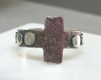 Handmade Rosary Ring in Size 6.5 Blackened Sterling Silver Cross Ring. Visible Faith, Religious Jewelry Gift, Catholic Jewelry