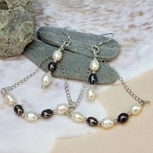 Peacock Pearl Trapeze Earrings, Freshwater Pearl Earrings, Sterling SIlver Dangle Drop Earrings, Mother&#39;s Day Gift for Her, Pearl Earrings