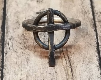 Mens Celtic Cross Ring , Husband Gift , Made To Order Oxidized Sterling Silver , Rustic Handmade Jewelry, Irish Cross , Unisex Maggie McMane