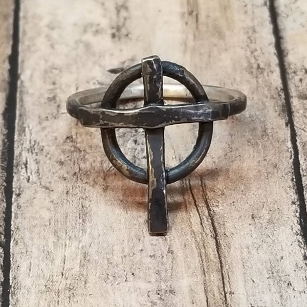 Mens Celtic Cross Ring , Husband Gift , Made To Order Oxidized Sterling Silver , Rustic Handmade Jewelry, Irish Cross , Unisex Maggie McMane