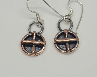 Celtic Cross Earrings, Mixed Metal Earrings, Copper Cross Earrings, Sterling Silver and Copper Earrings, Faith Jewelry, Handmade Earrings