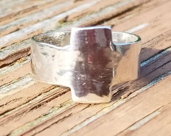 Sterling Silver Cross Ring, MADE TO ORDER Wide Band, Hammered Silver, Christian Ring, Religious Jewelry Gift, Easter Gift For Her