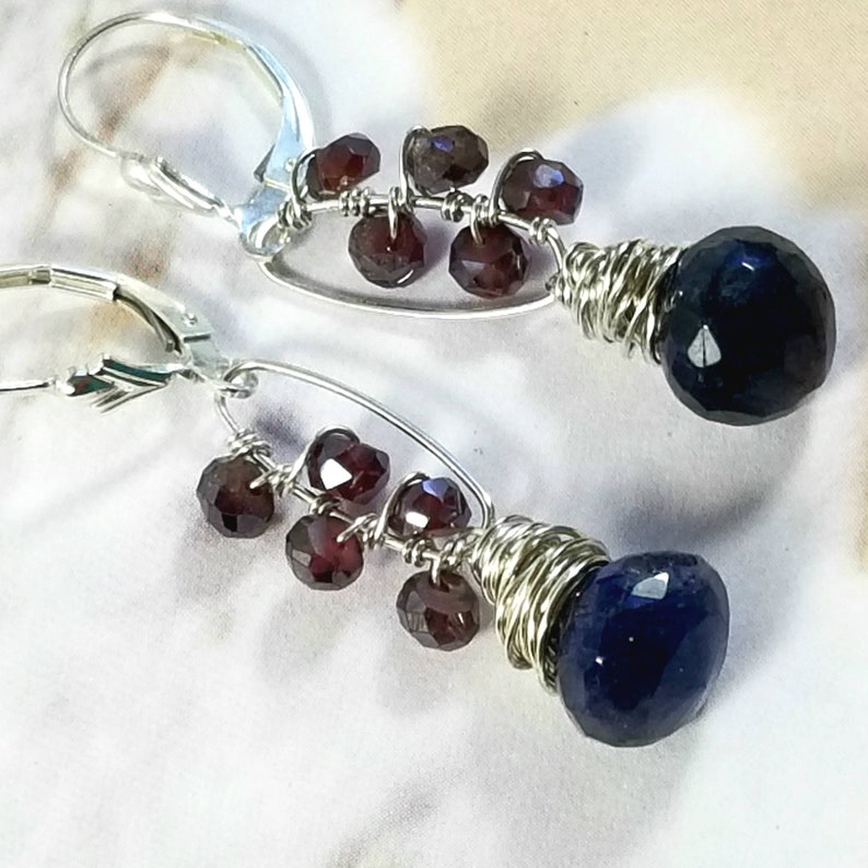 labradorite garnet earrings, sterling silver gemstone earrings