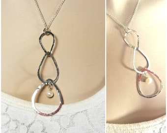 Gift For Wife, Pearl Necklace, Orbit Necklace, Long Fine Silver Y Pendant, Boho Dangle Necklace with Pearl Drop, Statement