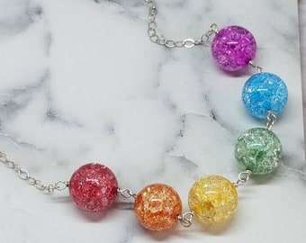 Rainbow Necklace , Crystal Quartz Beads, Sterling Silver, Necklace, Quartz Necklace, Rainbow Beads by Maggie McMane Designs