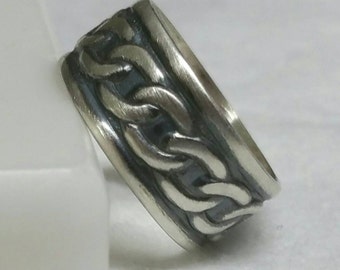 Sterling Silver Celtic Ring, Wide Band Oxidized Silver, Size 8, Celtic Non Traditional Wedding Band