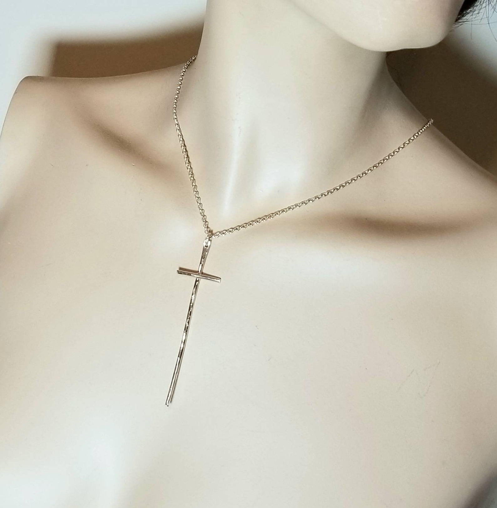 Long Cross Necklace Easter Gift 3 inch Sterling Silver Cross Etsy