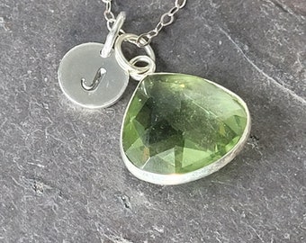 Personalized Green Amethyst Necklace, February Birthstone Jewelry, Prasiolite Necklace, Amethyst Pendant, Sterling Silver Necklace