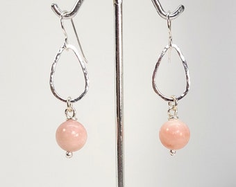 Pink Peruvian Opal Drop Earrings in Sterling Silver, October Birthstone Gift For Her, Handmade Jewelry By Maggie McMane Designs