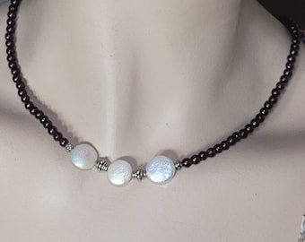 Red Garnet and Pearl Choker Necklace in Sterling Silver, Gemstone Beaded Necklace, January Birthstone Jewelry Gift, Maggie McMane Designs