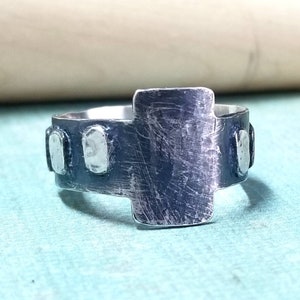 Sterling Silver Rosary Ring, Size 10 One Decade Rosary, Oxidized Sterling Silver Cross Ring, Rustic Religious Jewelry, Men's Christmas Gift