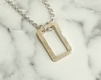 Small Silver Rectangle Necklace, Minimalist Jewelry, Geometric Necklace, Shapes Jewelry, Mothers Day Gift for Wife