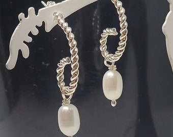 Pearl Earrings, Pearl Drop Earrings, Sterling Silver Earrings, Post Hoop Earrings, Pearl Jewelry Women, Silver Post Hoops, Handmade Jewelry