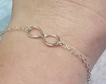 Infinity Eternity Bracelet in Sterling Silver, Small Charm Bracelet, Adjustable 8 inch, Mother's Day Gift for Wife by Maggie McMane Designs