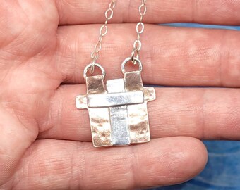 Three Cross Necklace in Sterling Silver n Copper, Cross Pendant, Christian Faith Jewelry, 16 in, Mixed Metal Jewelry Maggie McMane Designs