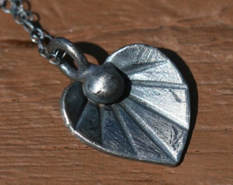 Lotus Petal Pendant in Oxidized Sterling Silver, 18 inch Flower Necklace
