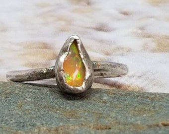 Raw Opal Ring in Oxidized Sterling Silver, Size 4.25, October Birthstone Jewelry, Gift For Daughter, October Birthday Ring Raw Gemstone Ring