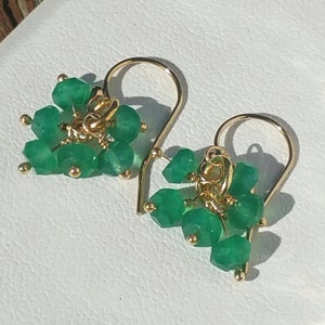 Small Green Onyx Earrings, Green Cluster Earrings, Boho Chic, Gold Dangle Earrings, Onyx Jewelry, Handmade Jewelry, Earrings Gift For Her