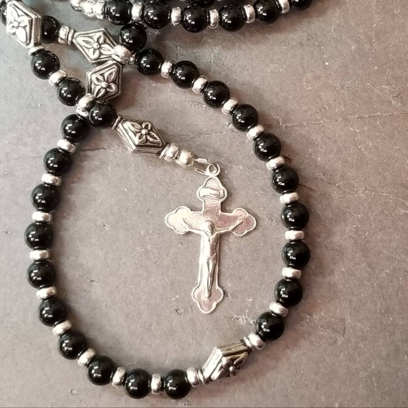 Black Onyx Rosary Sterling Silver Men's Rosary Catholic | Etsy