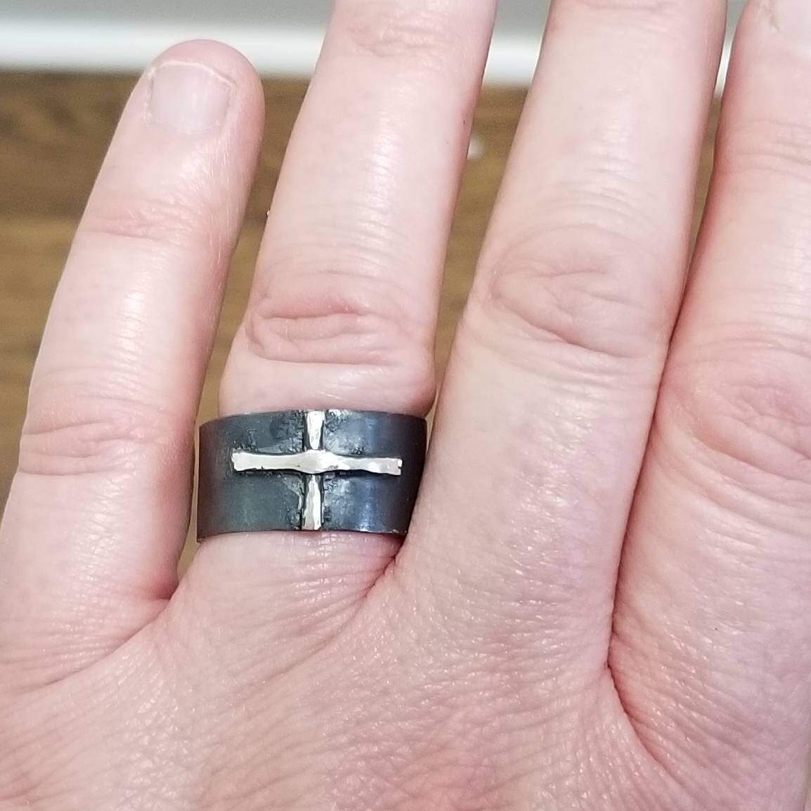 Men's Silver Cross Ring Size 10 Handmade Rustic Sterling Etsy