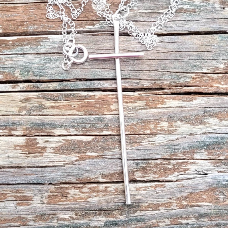Long Cross Necklace 3 Inch Sterling Silver Long Stem Cross Etsy