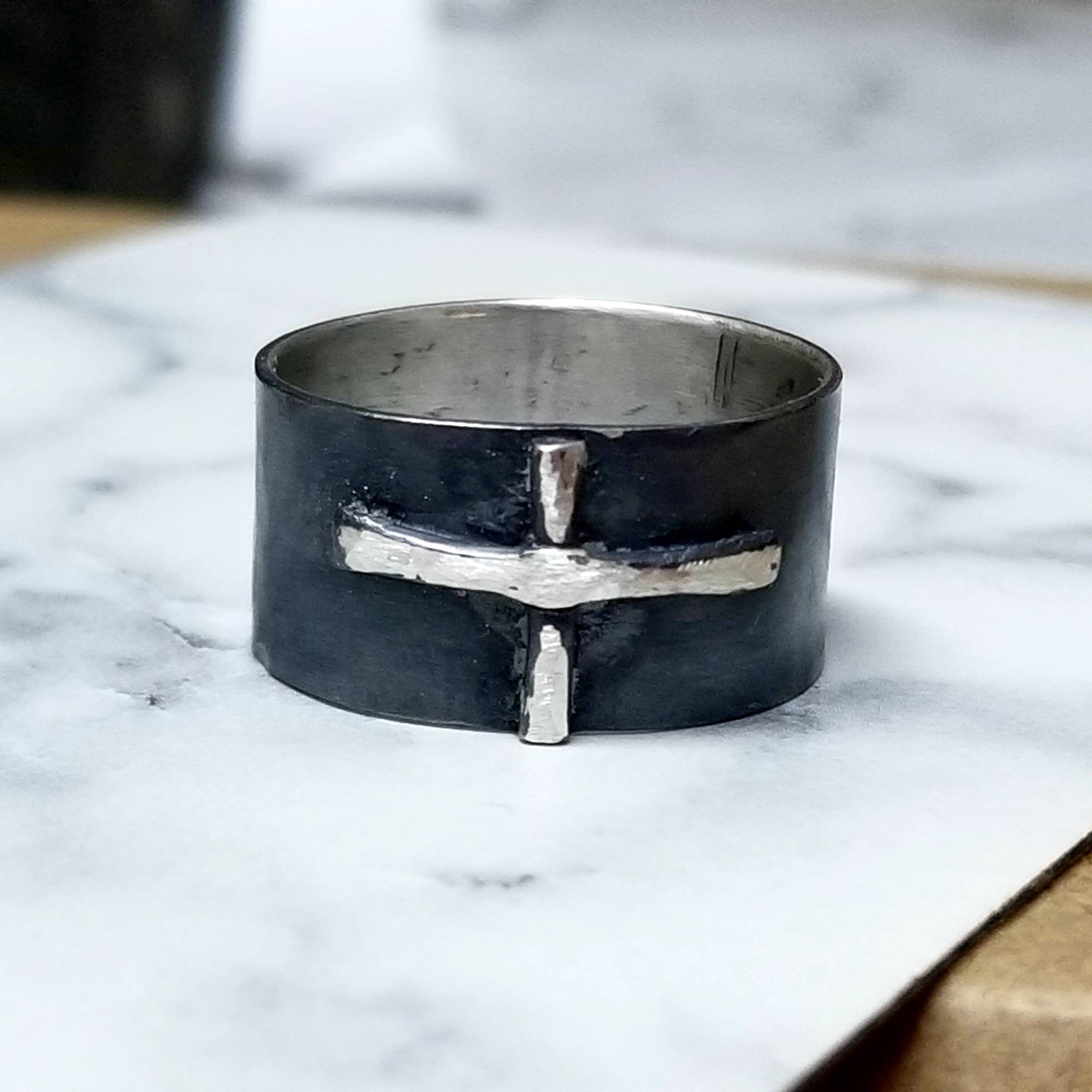 Men's Silver Cross Ring Size 10 Handmade Rustic Sterling Etsy