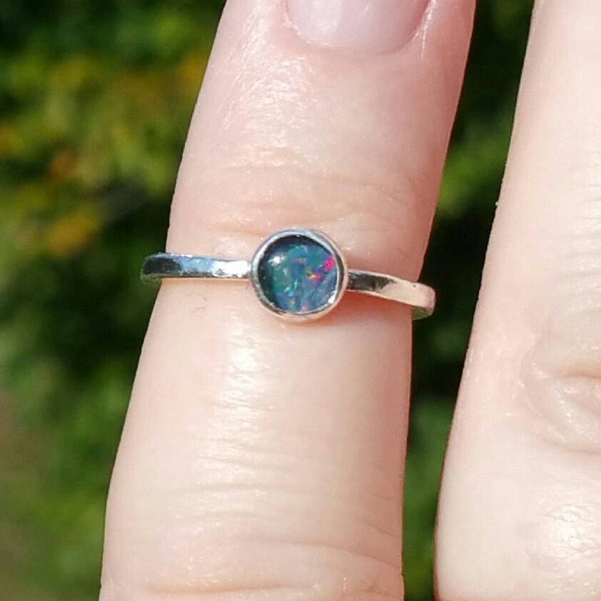 Opal Ring Silver in Size 3 October 