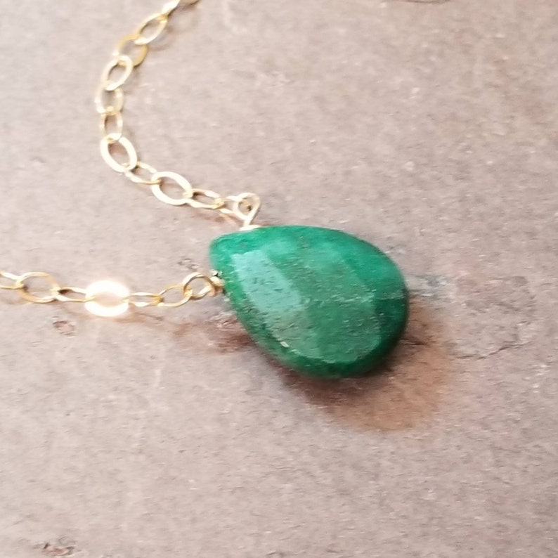 Emerald Necklace 14k Gold Filled Green Emerald Pendant May Etsy