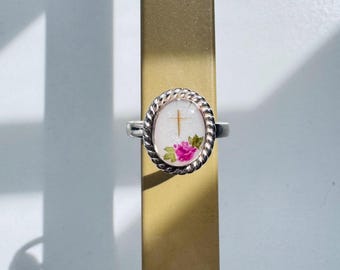 Solid Sterling Silver Ring-Cross made with Hair- with dried Flowers- Memorial Ring- Mothers Day Ring