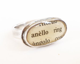 Anello Sterling Silver Ring Italian Dictionary Text - US Size 4.5