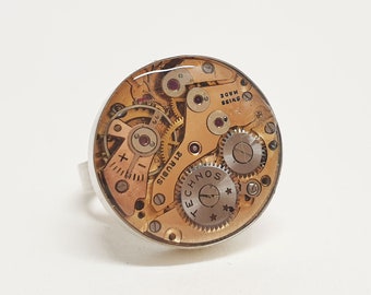 Copper/Silver Watch Movement Ring - US Size 8