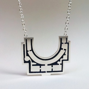 Villa Giulia Architectural Floor Plan Sterling Silver and Stone Choker Necklace