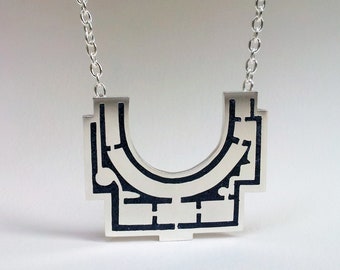 Villa Giulia Architectural Floor Plan Sterling Silver and Stone Choker Necklace