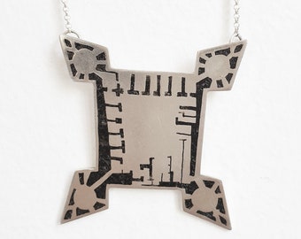 Barletta Fortress Italian Architectural Floor Plan - Sterling Silver and Stone Necklace
