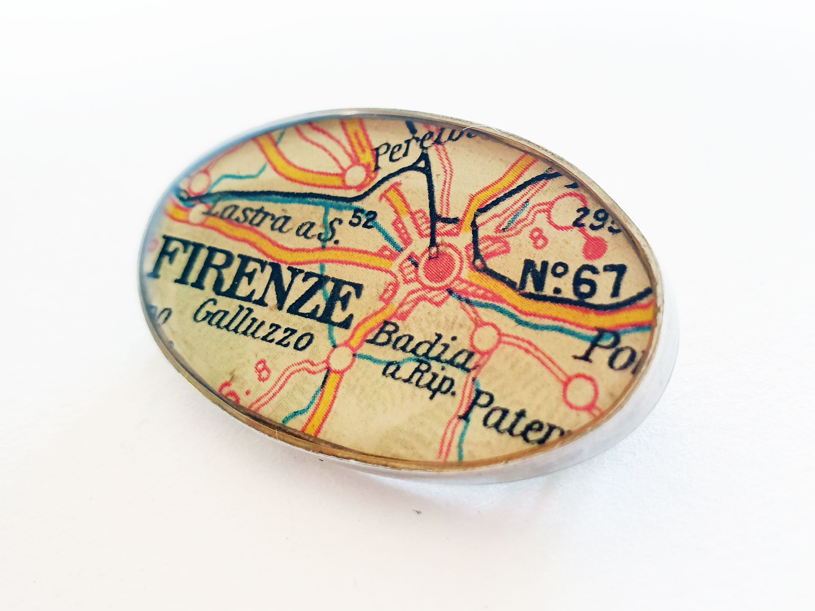 Firenze (Florence) Italian Map Brooch - Sterling Silver
