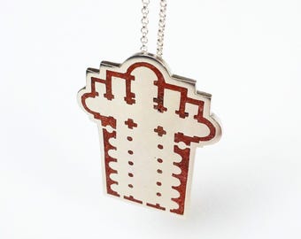 Roman Church Architectural Floor Plan Sterling Silver Coral Pendant