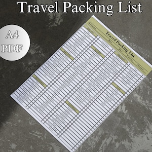 Travel Packing List | Holiday Checklist | Vacation | Travel Planner | A4 PDF