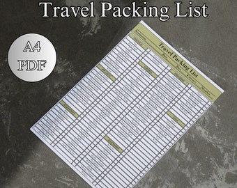 Lista de embalagem de viagem | Lista de verificação de férias | Férias | Planejador de viagens | PDF A4
