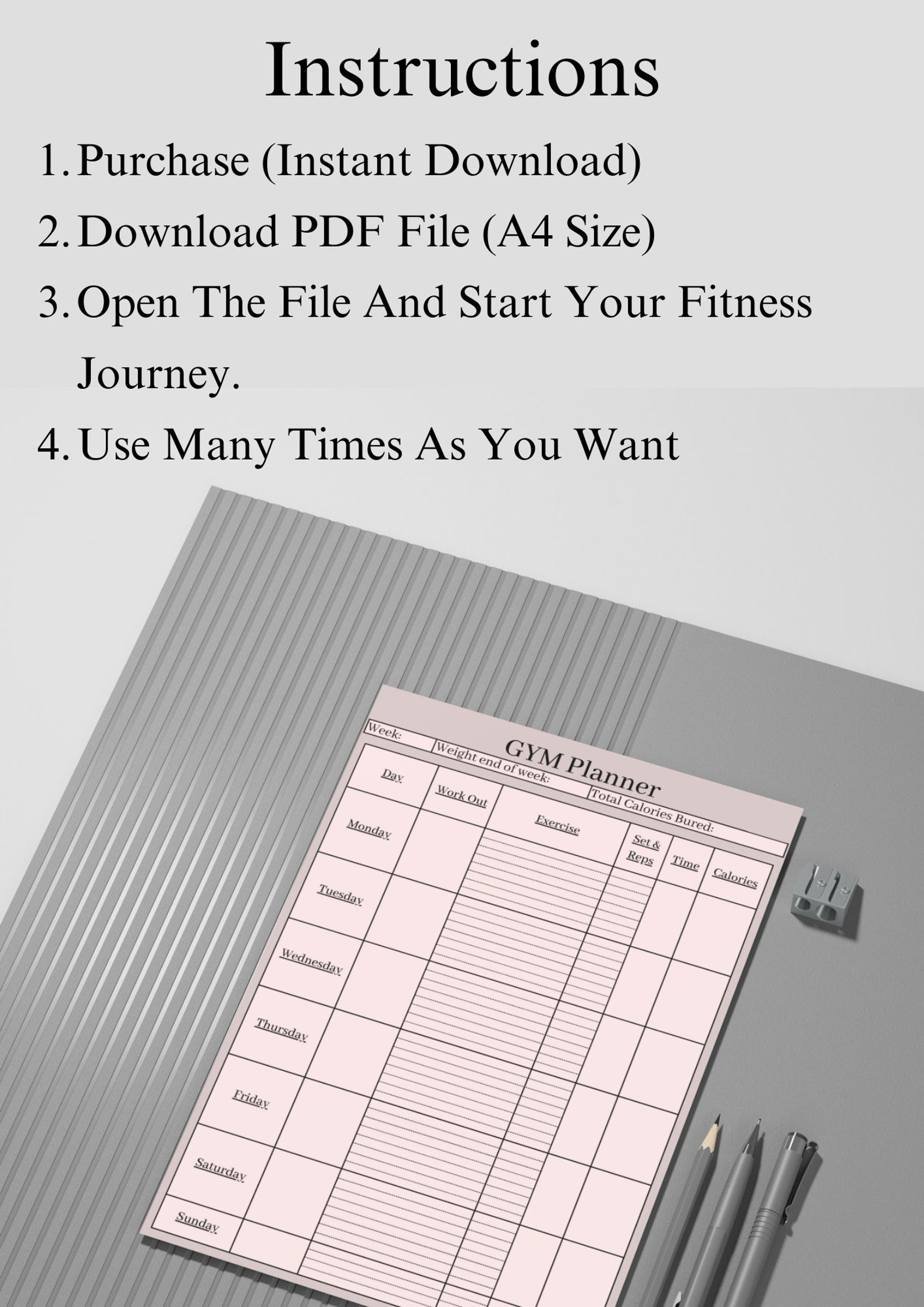 Gym Planner A4, Weekly Workout Schedule & Fitness Plan, Daily Exercise ...