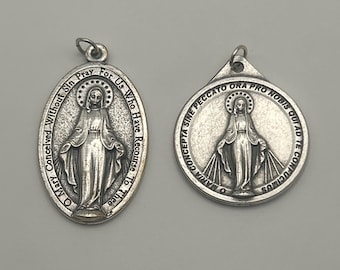 XL Miraculous Medal 1.75 inches Pendant for Necklace or Rosary, Oval with English or Round with Latin
