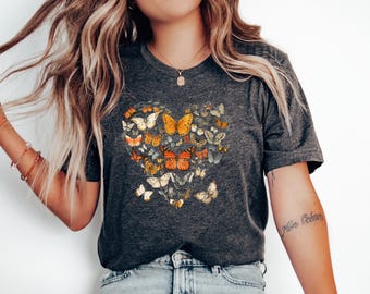 Heart Shaped Butterflies, Aesthetic Shirt, Butterfly Shirt, Gift For Her, Boho Butterfly, Butterfly Lover Shirt